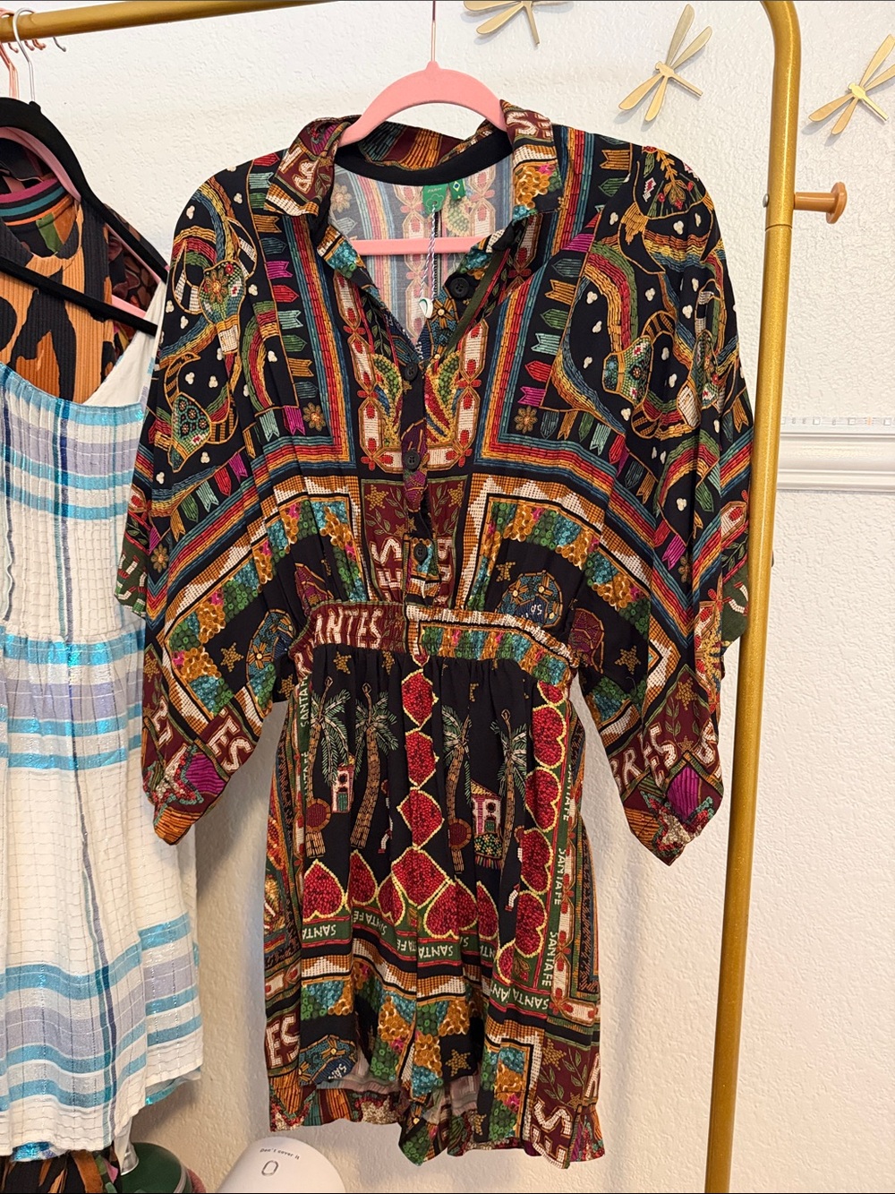 FARM Rio Black Multicolor Printed Button-Up Jumpsuit